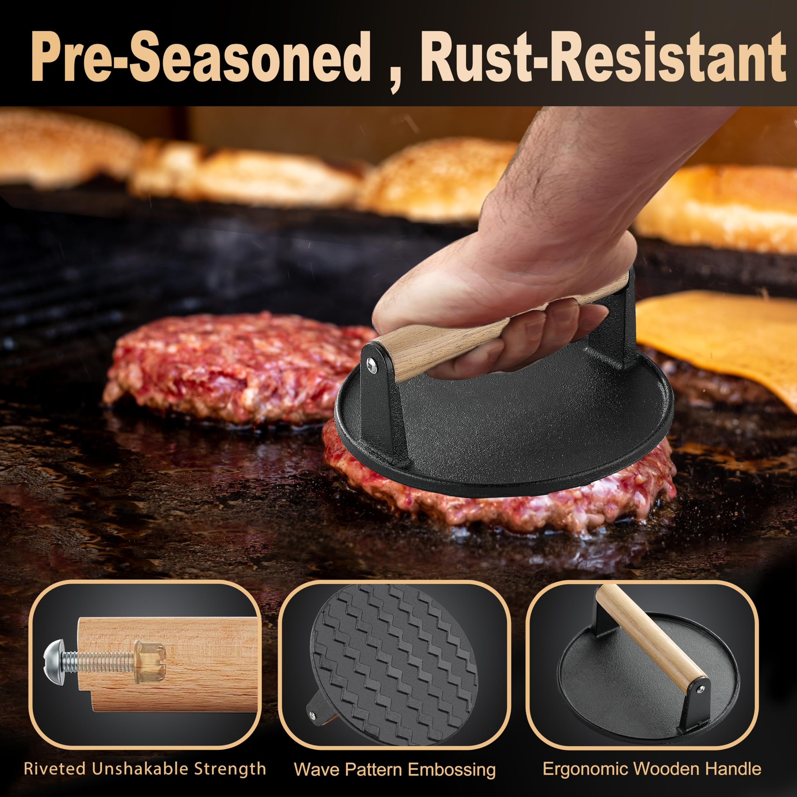 PureChef enlarged spatula and chopper for even searing and slicing.