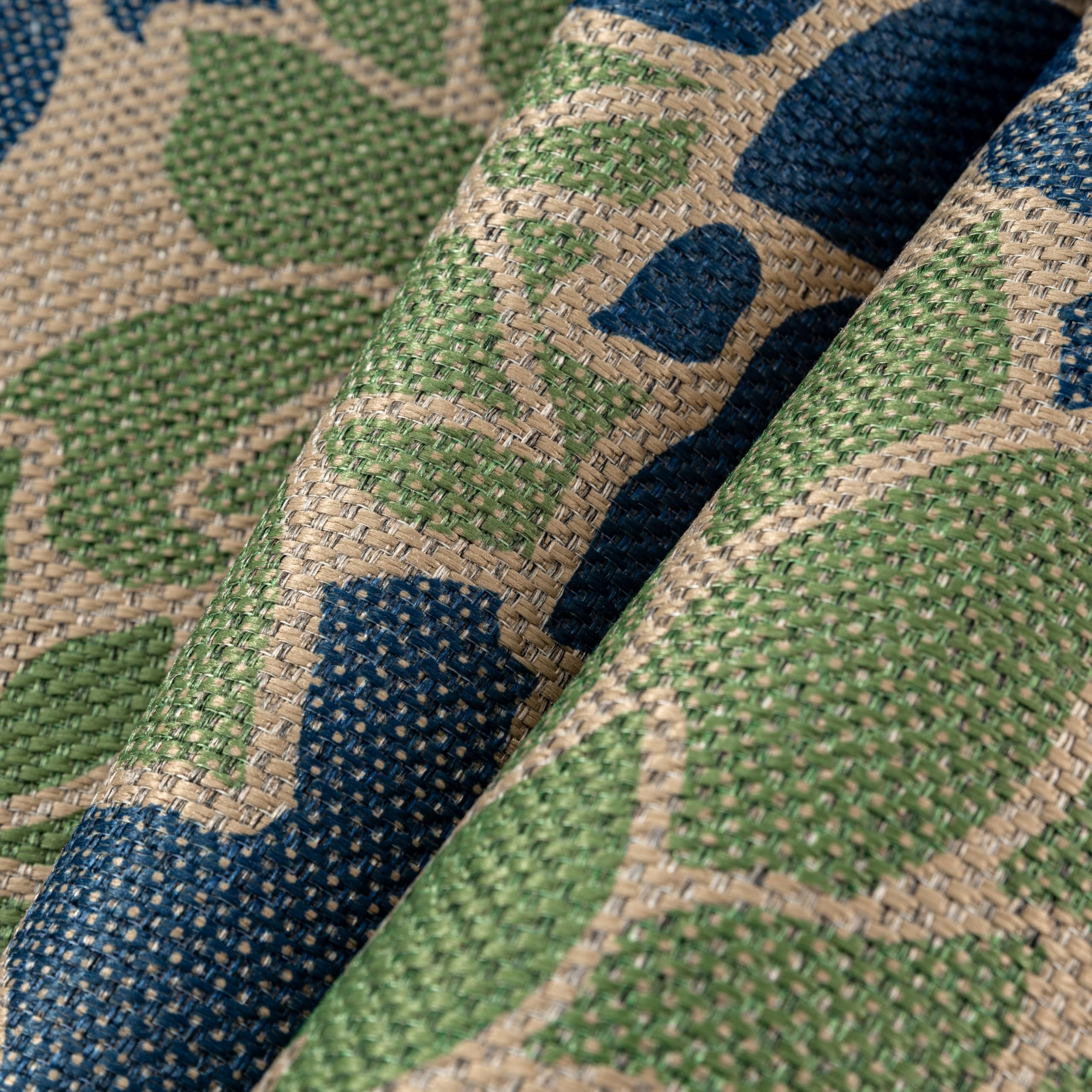 PureCozy 5x7 navy-green floral border outdoor rug enhances porch ambiance