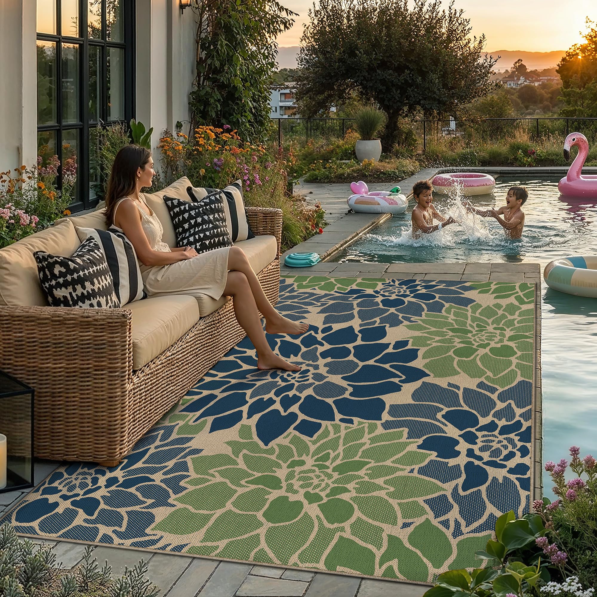 PureCozy 5x7 washable outdoor rug made with polypropylene for easy cleaning