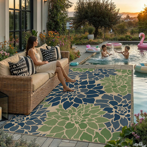 PureCozy 5x7 washable outdoor rug made with polypropylene for easy cleaning