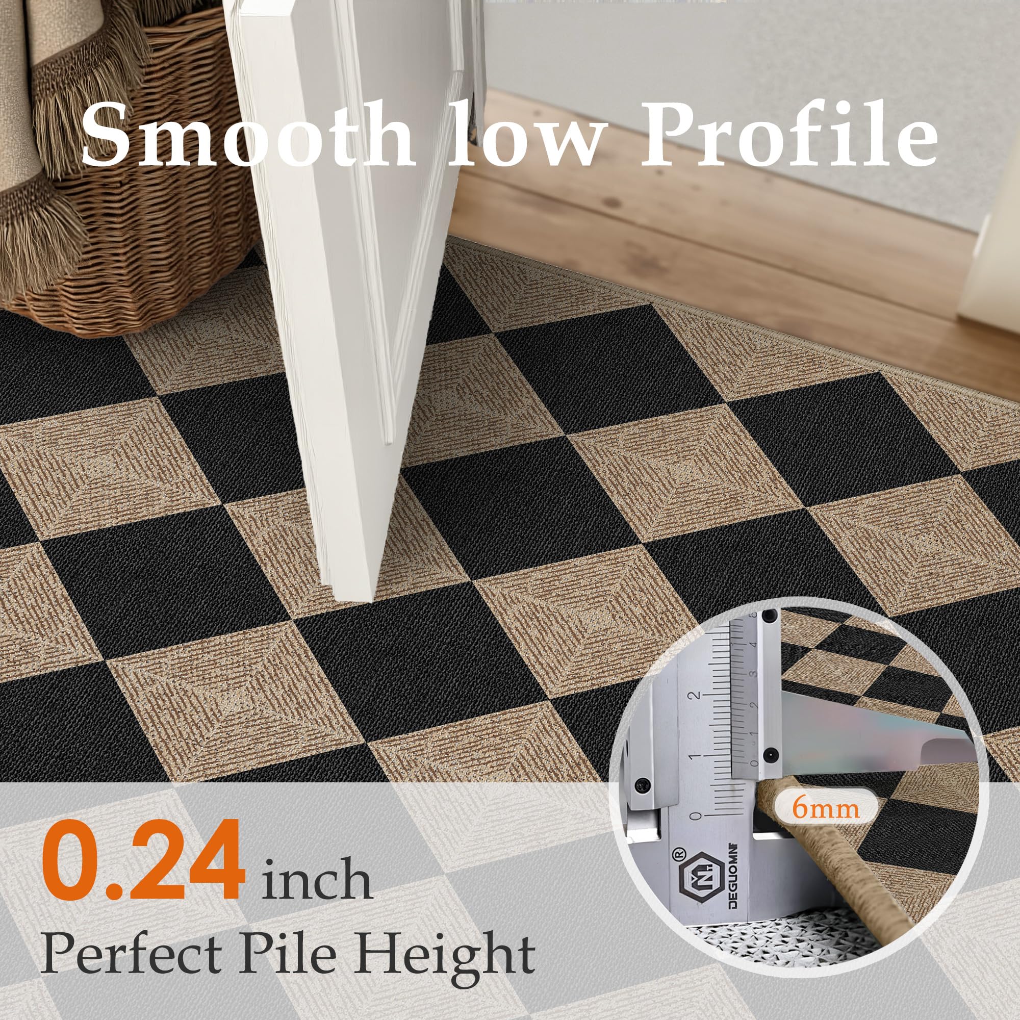 PureCozy black and natural checkerboard design rug for modern farmhouse styling.