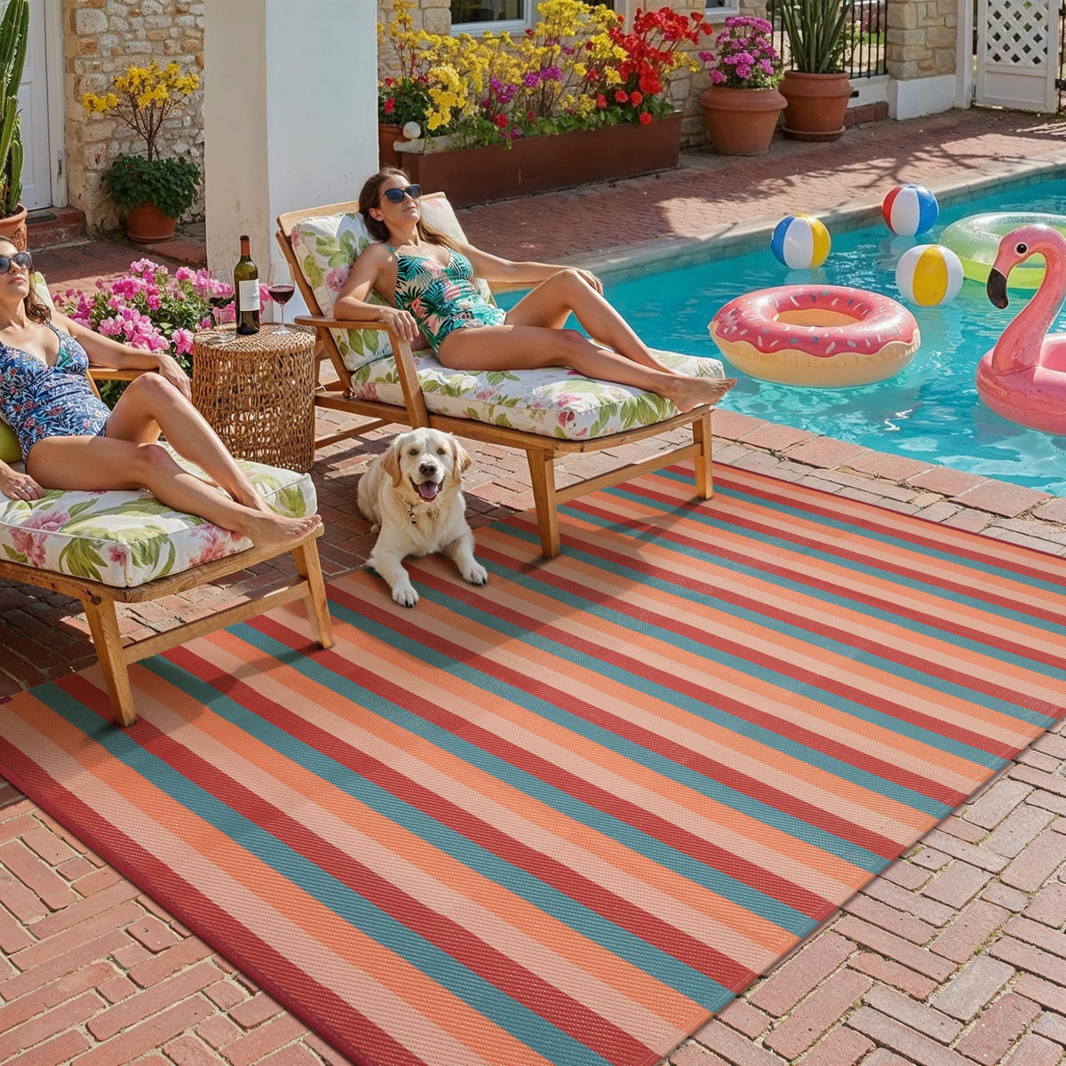 PureCozy outdoor rug 6x9 stripes, waterproof and patio-ready