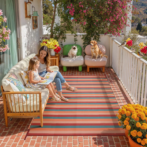 PureCozy reversible stripe rug shows two looks for quick style updates.
