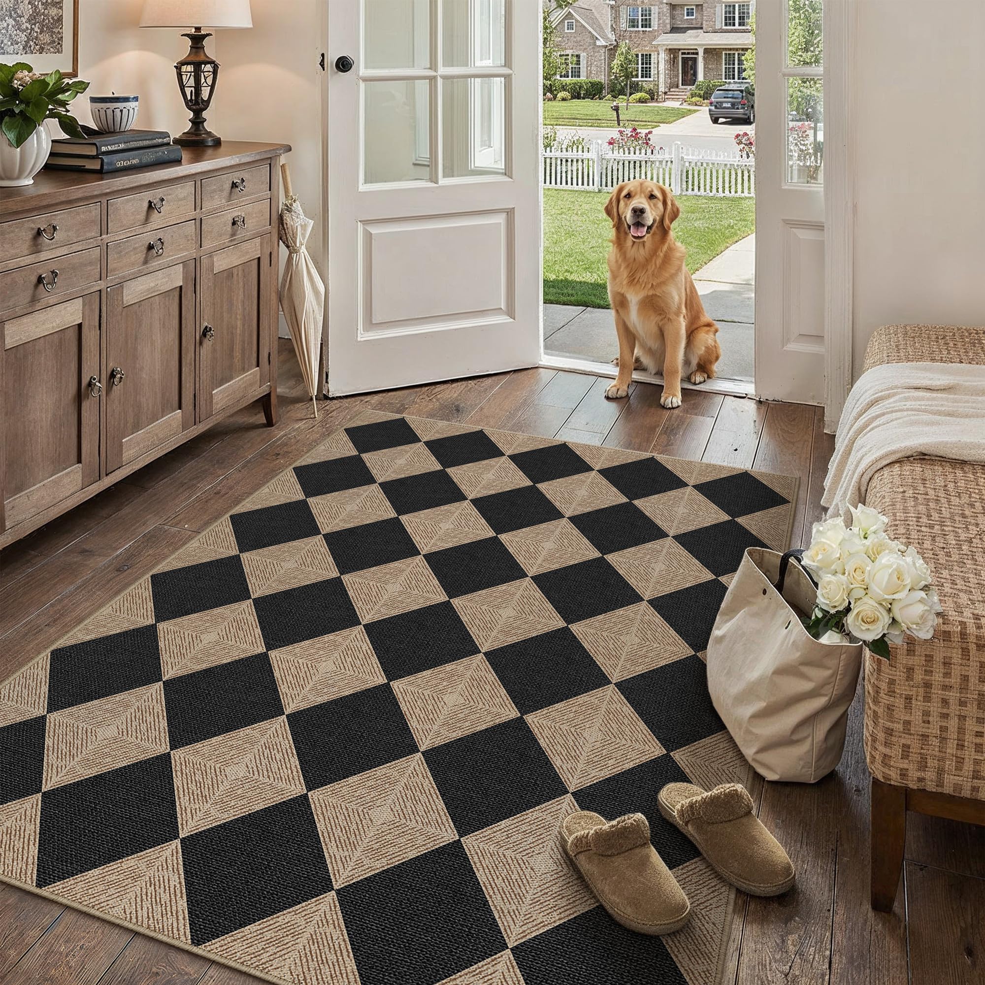 PureCozy rug with TPE backing provides a non-slip surface for safe floors.