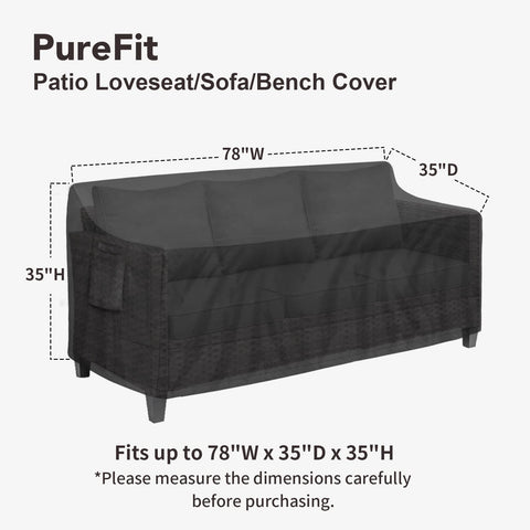 PureFit cover resists fading, keeping a 78W x 35D x 35H sofa vibrant.
