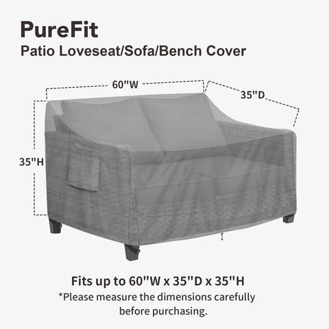 PureFit outdoor couch cover on sofa with wind straps to prevent movement