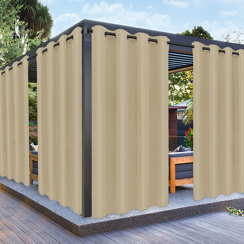 PureFit beige outdoor curtain panel provides privacy for your patio.