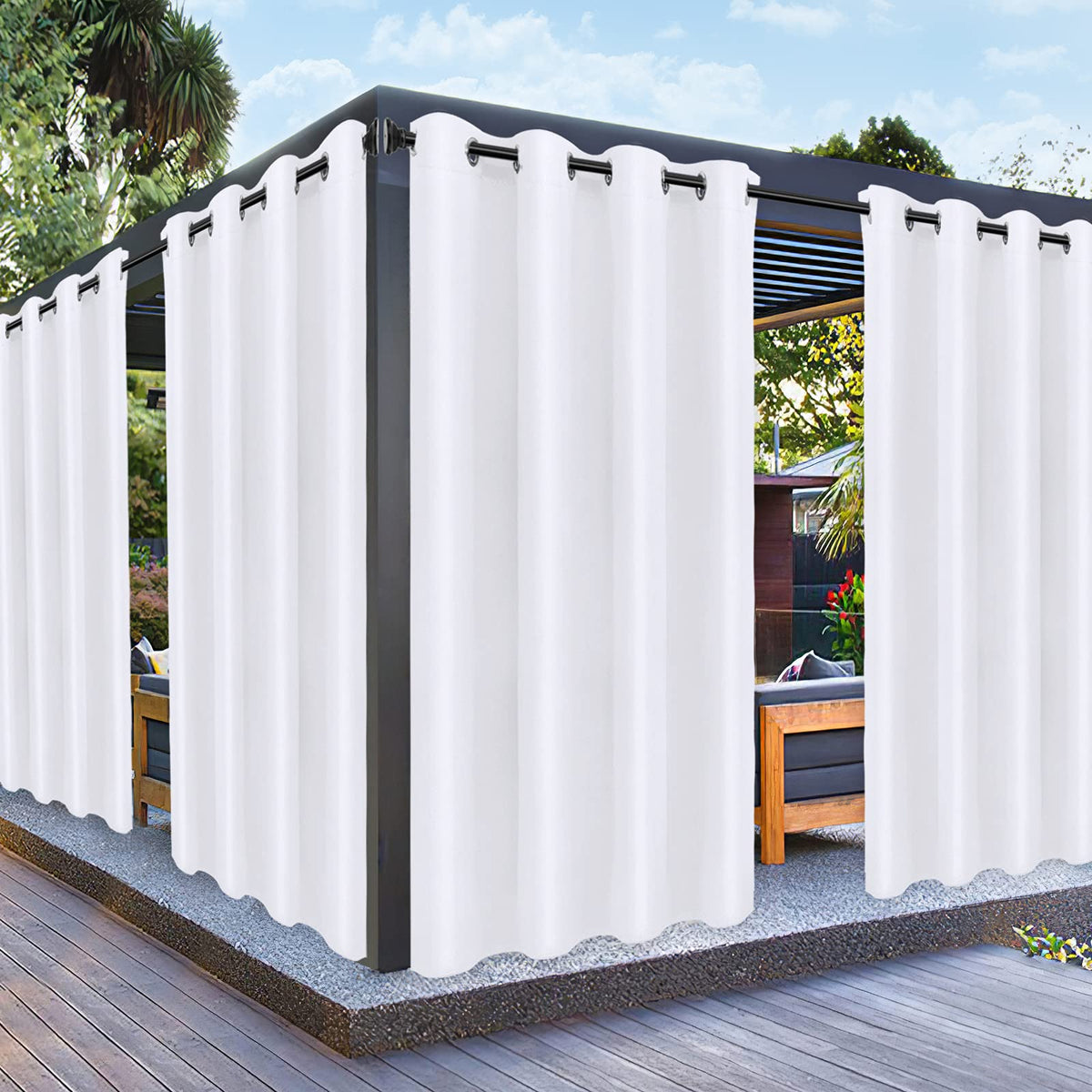 PureFit outdoor curtains white 52x84 panel enhances privacy on patios
