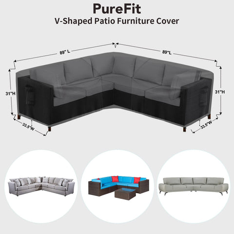 PureFit V-shaped sofa side-view demonstrates snug, wind-resistant fit.