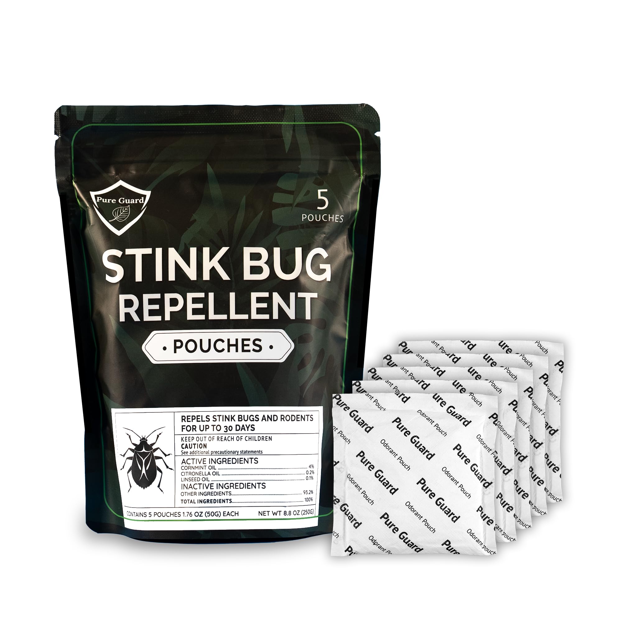 Pure Guard Stink Bug Defense Pouch close-up showing natural oils deterring pests