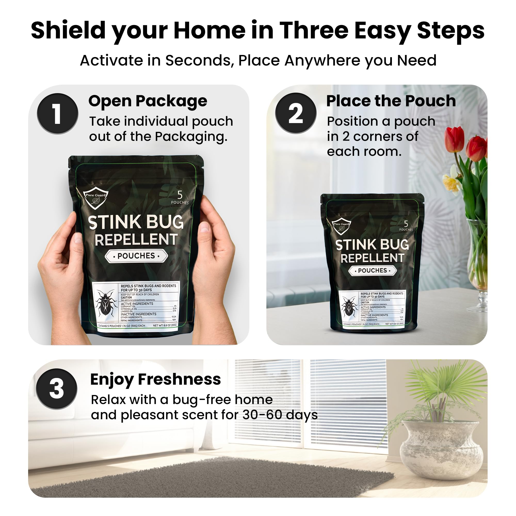 Pure Guard Stink Bug Defense Pouch shed setup for indoor outdoor spaces