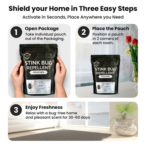 Pure Guard Stink Bug Defense Pouch shed setup for indoor outdoor spaces
