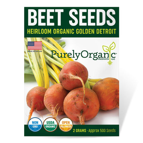 Purely Organic Golden Detroit Beet Seeds pack front, ideal for organic gardening beginners.