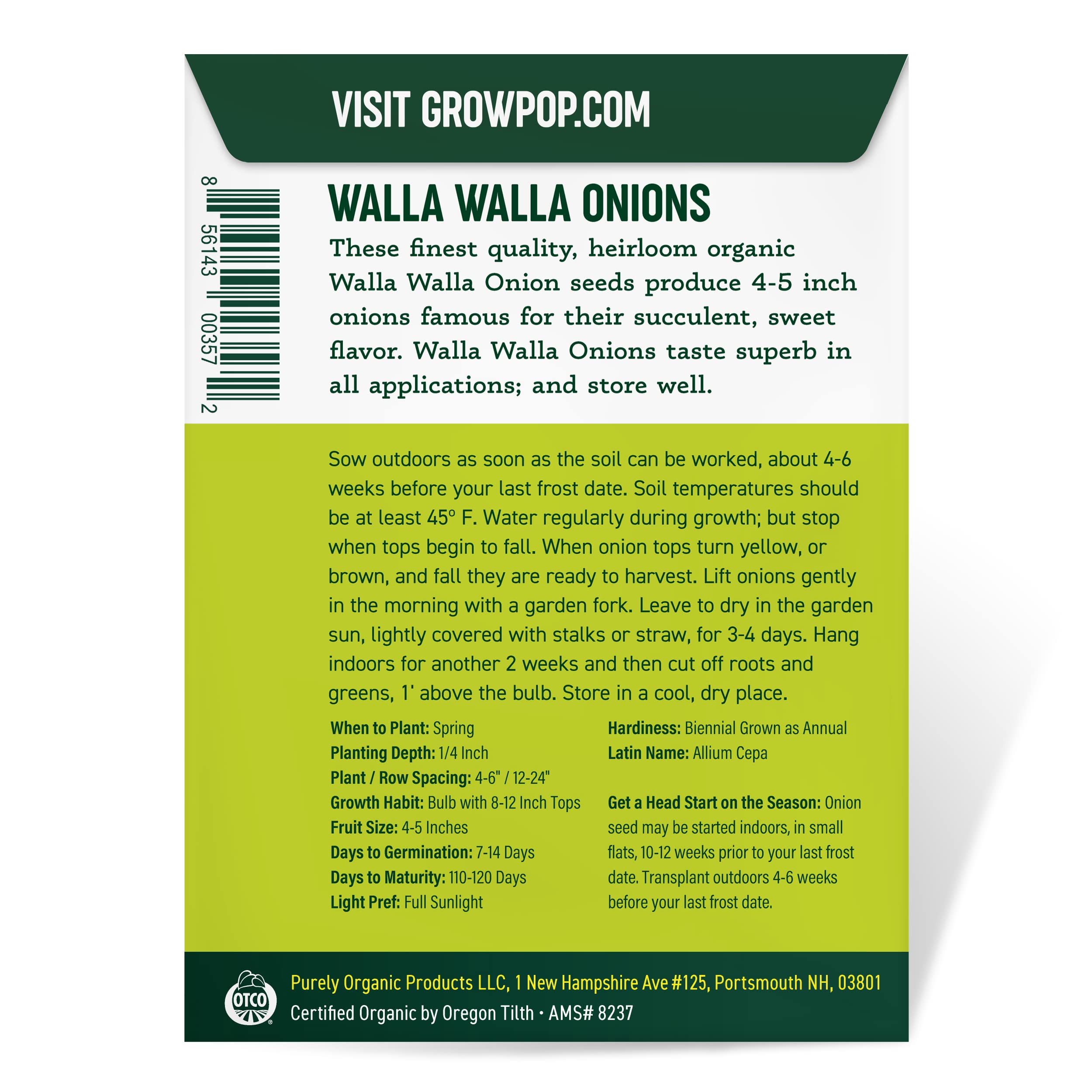 Purely Organic Walla Walla seedling growth stage in a tray.