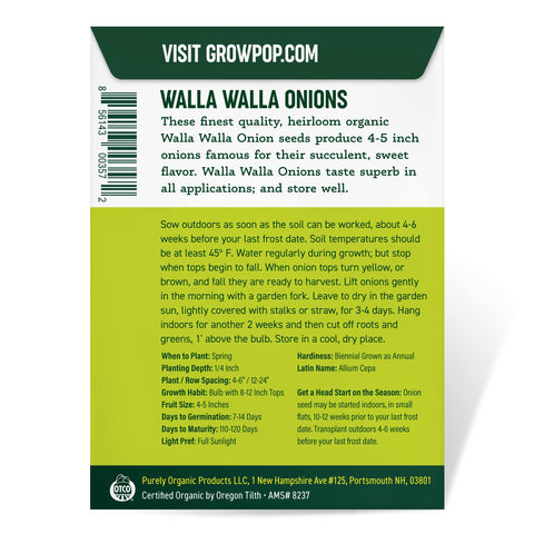Purely Organic Walla Walla seedling growth stage in a tray.
