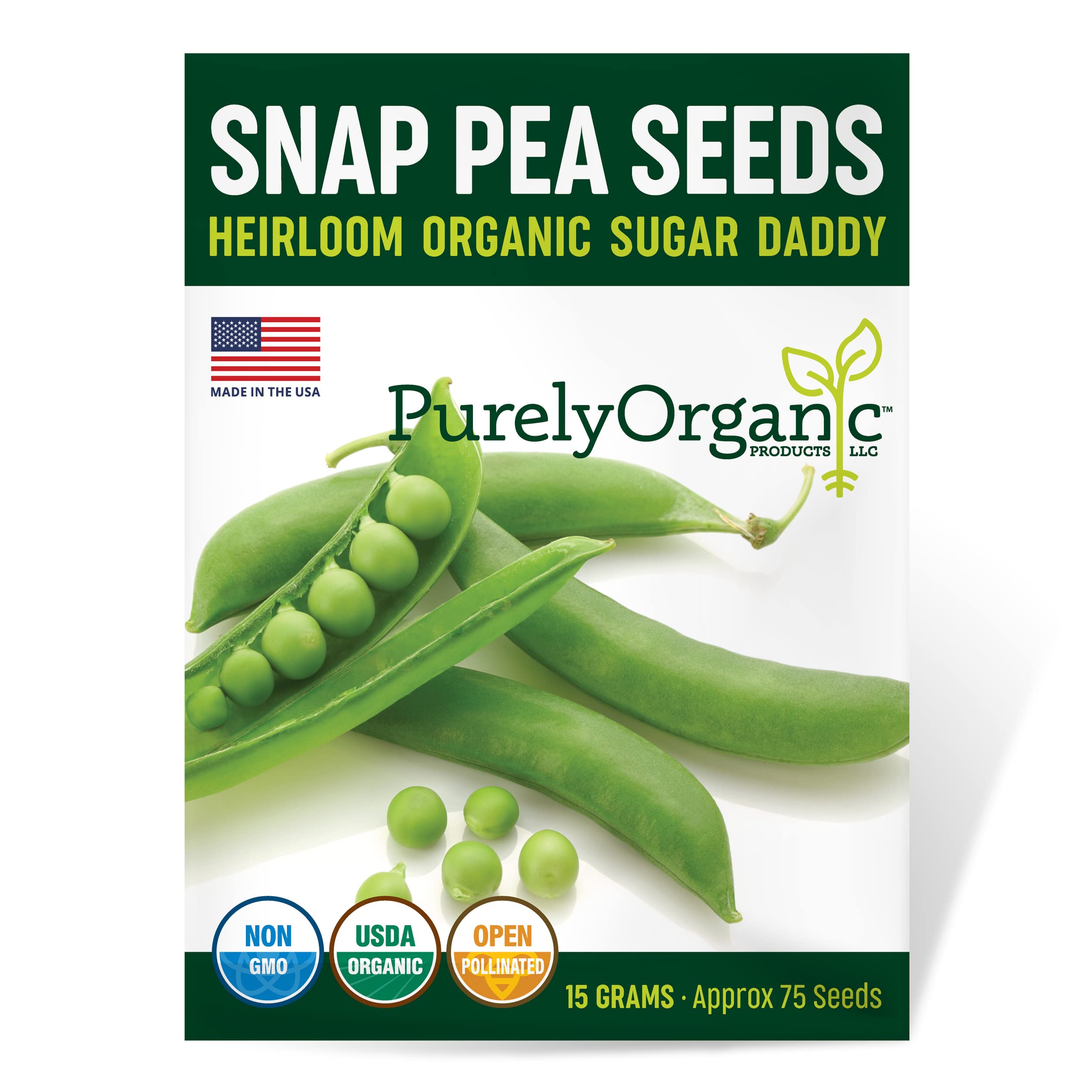 Purely Organic Sugar Daddy seed packet front for early spring planting.