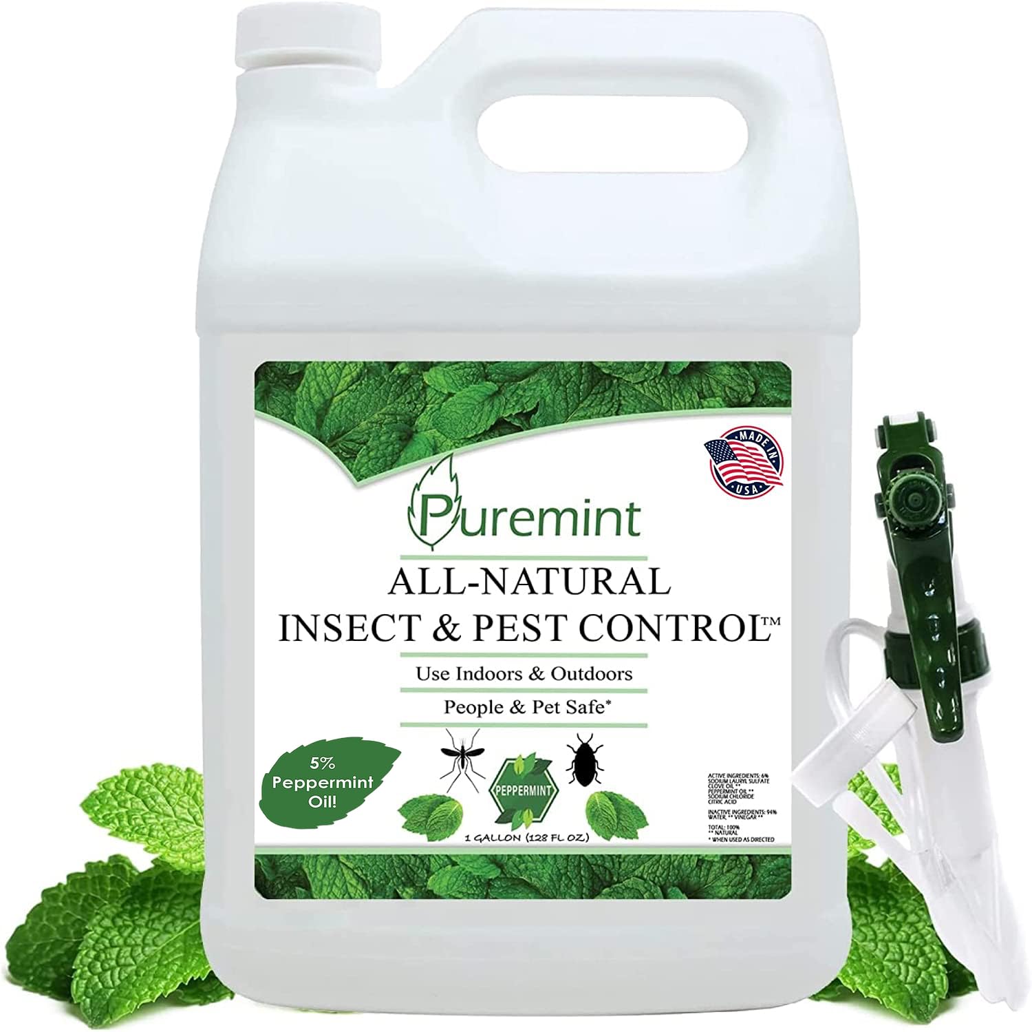 Puremint insect-control spray gallon bottle for indoor and outdoor pest management.