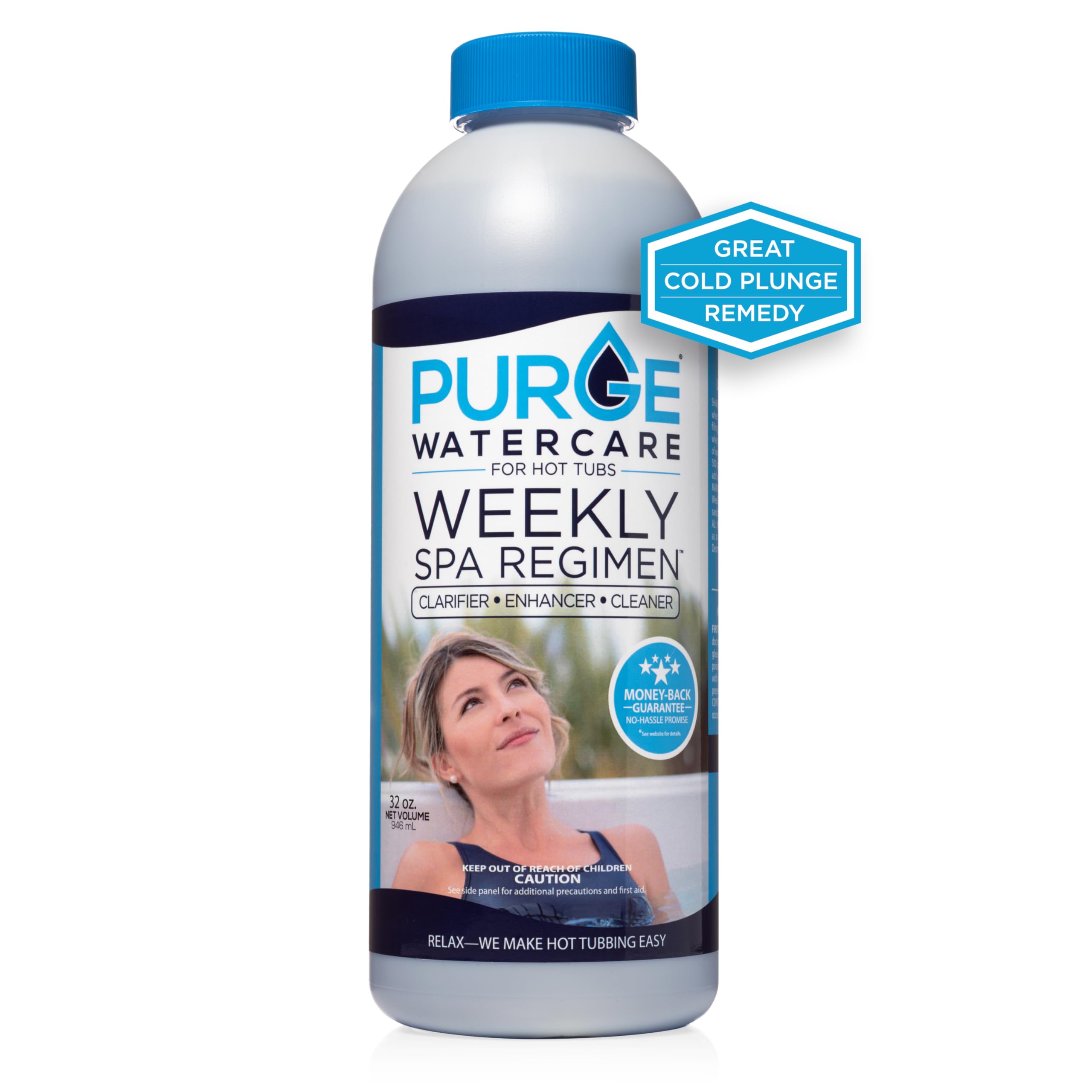 Purge Watercare 3in1 weekly spa cleaner bottle, easy weekly dosing for clean water.