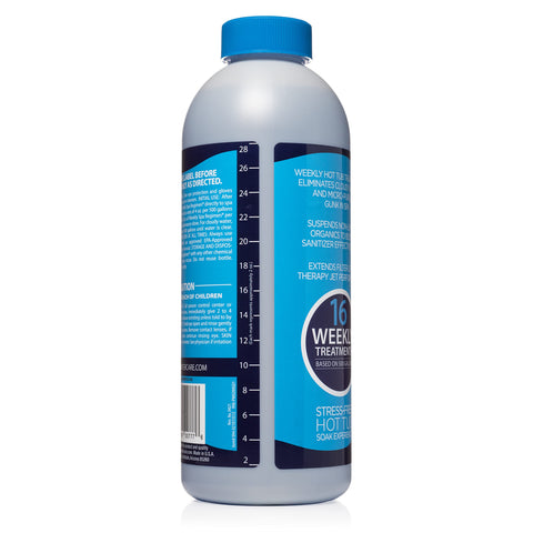 Purge Watercare spa water enhancer shown beside tub for improved clarity and balance.