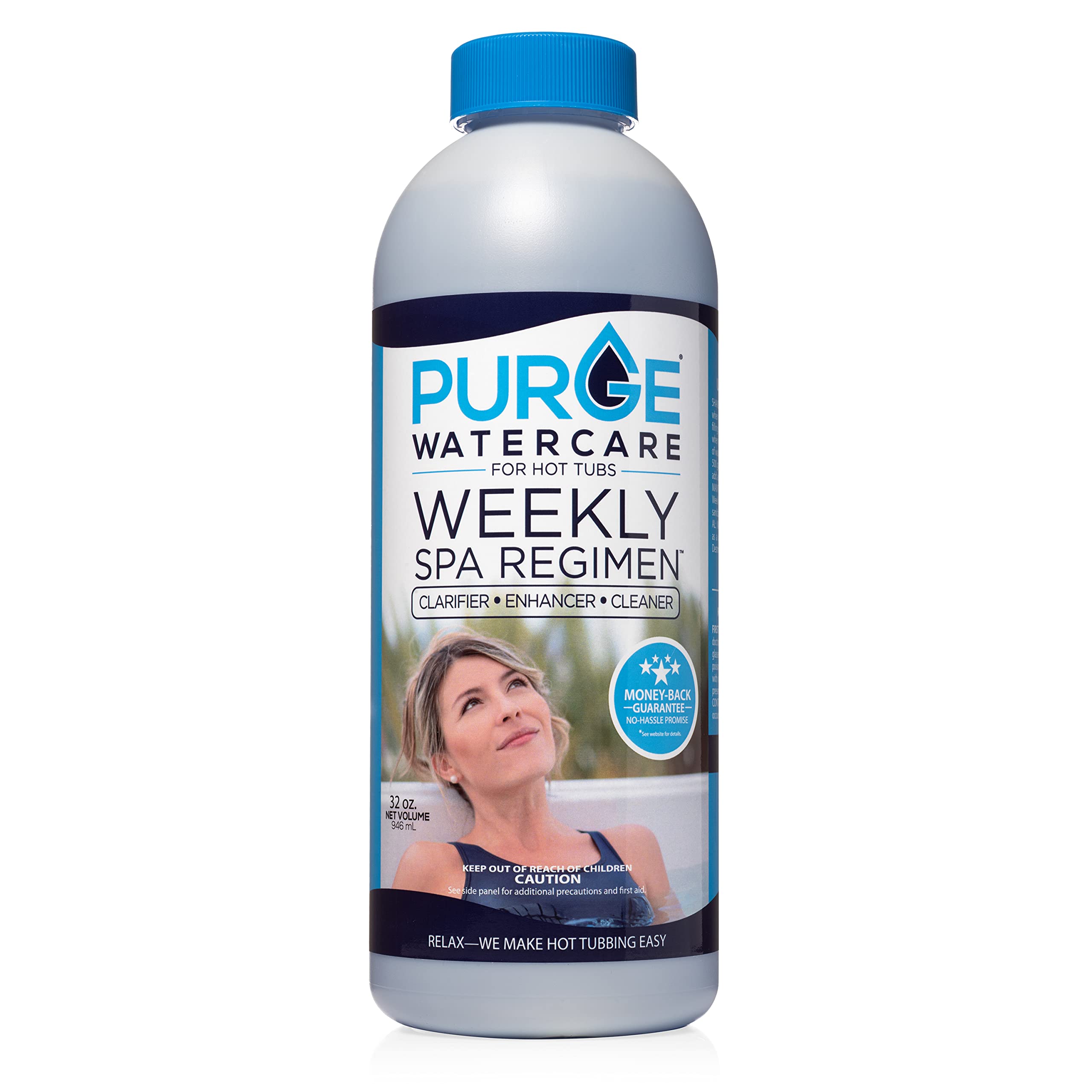 Purge Watercare spa water testing scene highlights compatible maintenance.