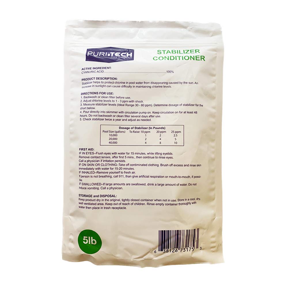 Puri Tech stabilizer uses 100-percent cyanuric acid.