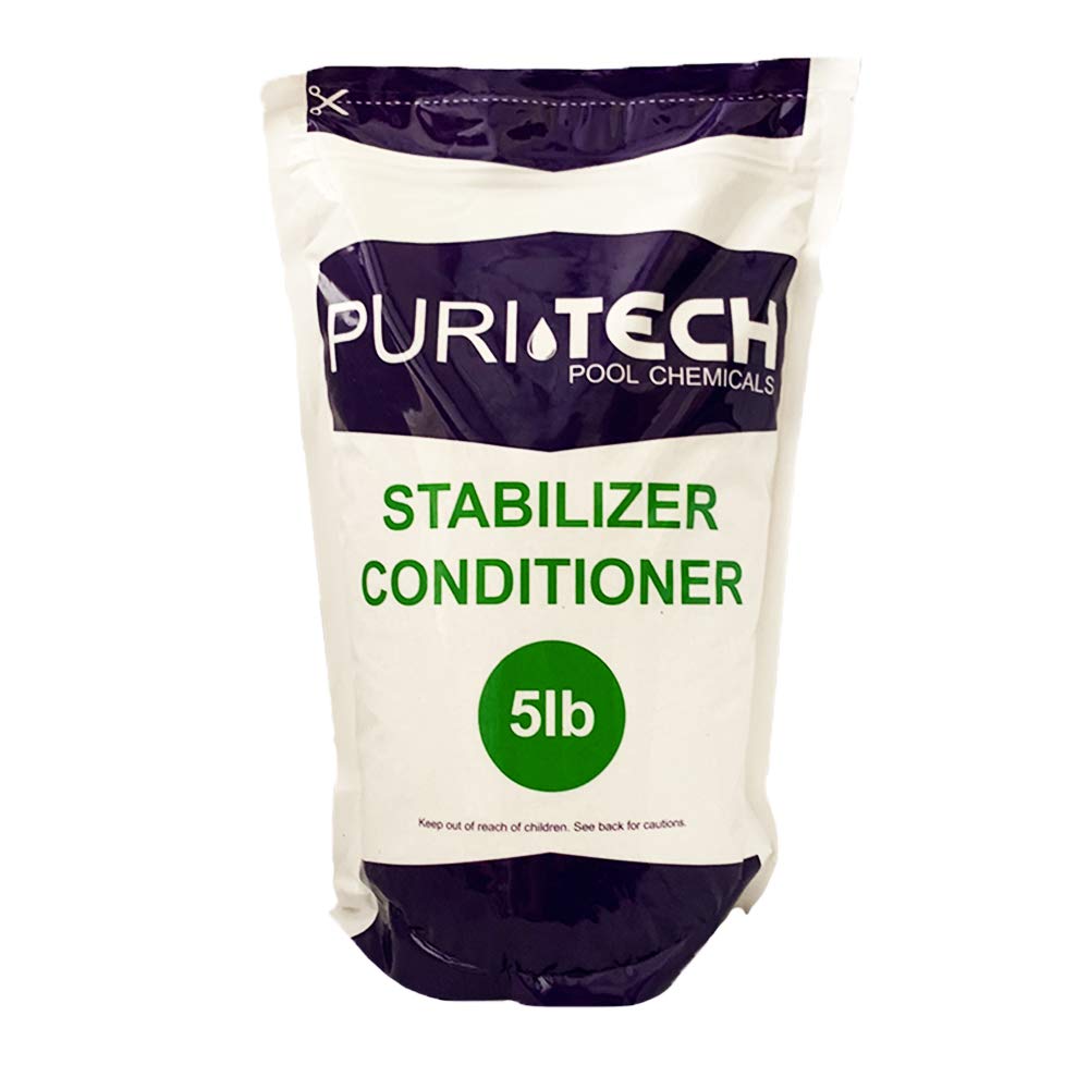 Puri Tech cyanuric acid stabilizer resealable bag for easy storage.