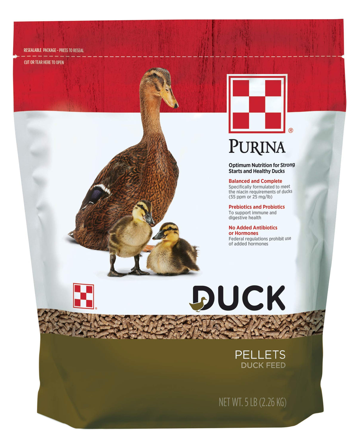 Purina duck feed bag-front shows complete life-stage nutrition for all ducks.