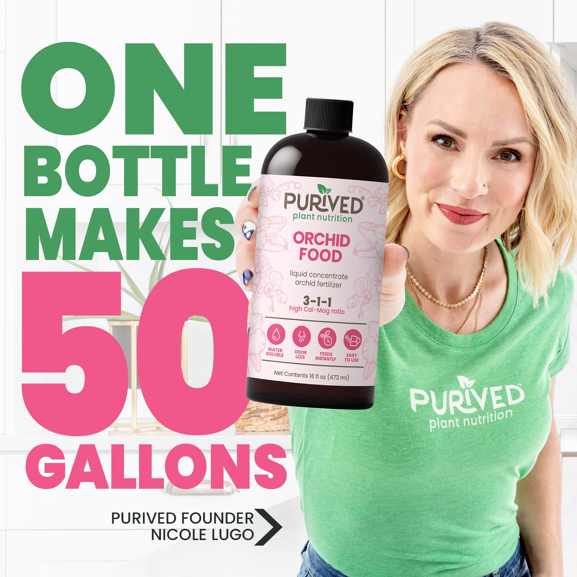 Purived Orchid Food foliar application on orchid leaves for versatile feeding.