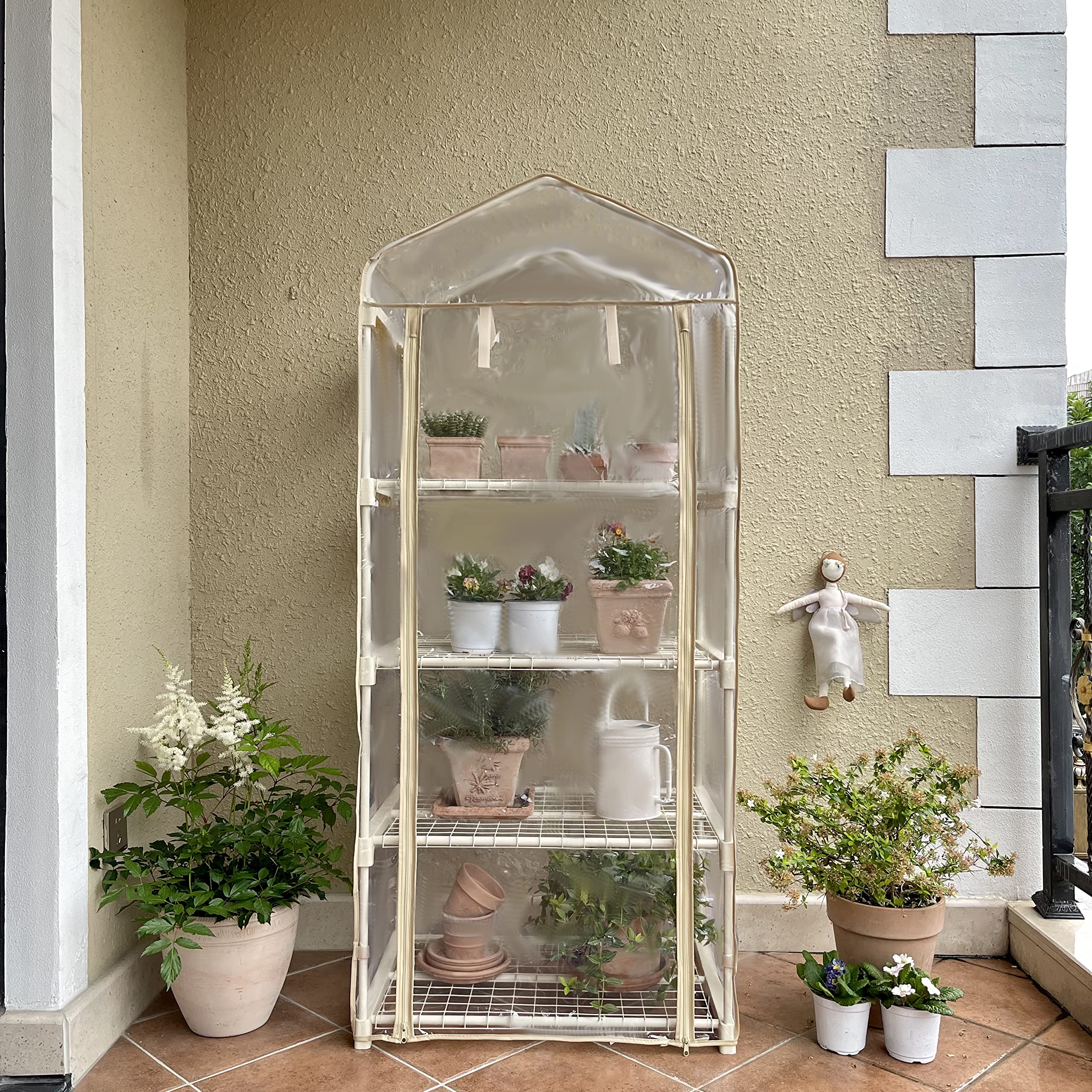 Purlyu Garden 4-Tier Greenhouse outdoor setup suitable for patios