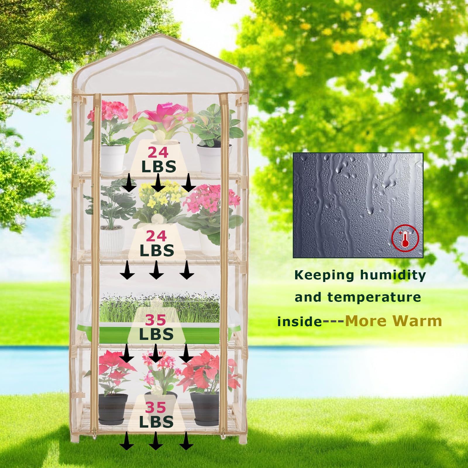 Purlyu Garden 4-Tier Greenhouse clear PVC cover protects plants from elements