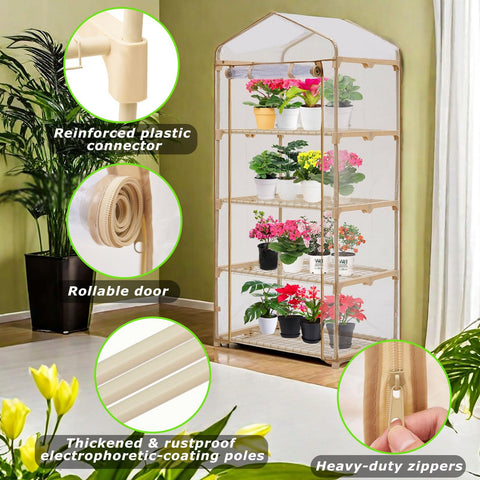 Purlyu Garden 4-Tier Greenhouse roll-up door enables quick access and airflow