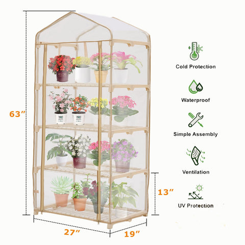 Purlyu Garden 4-Tier Greenhouse side view showing spacious shelves for pots