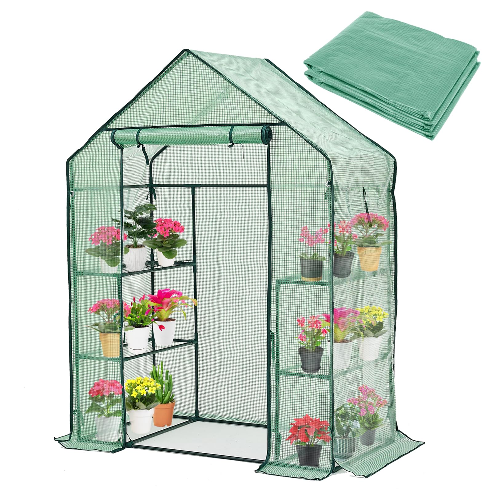 Purlyu Walk-in greenhouse cover with roll-up door for easy access and ventilation.