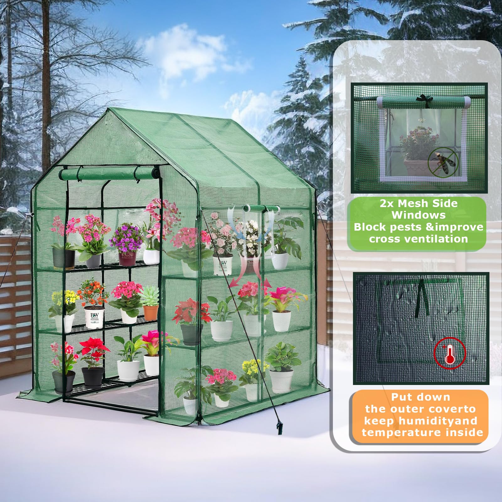 Purlyu Walk-in Greenhouse door-zipper for easy access and ventilation.