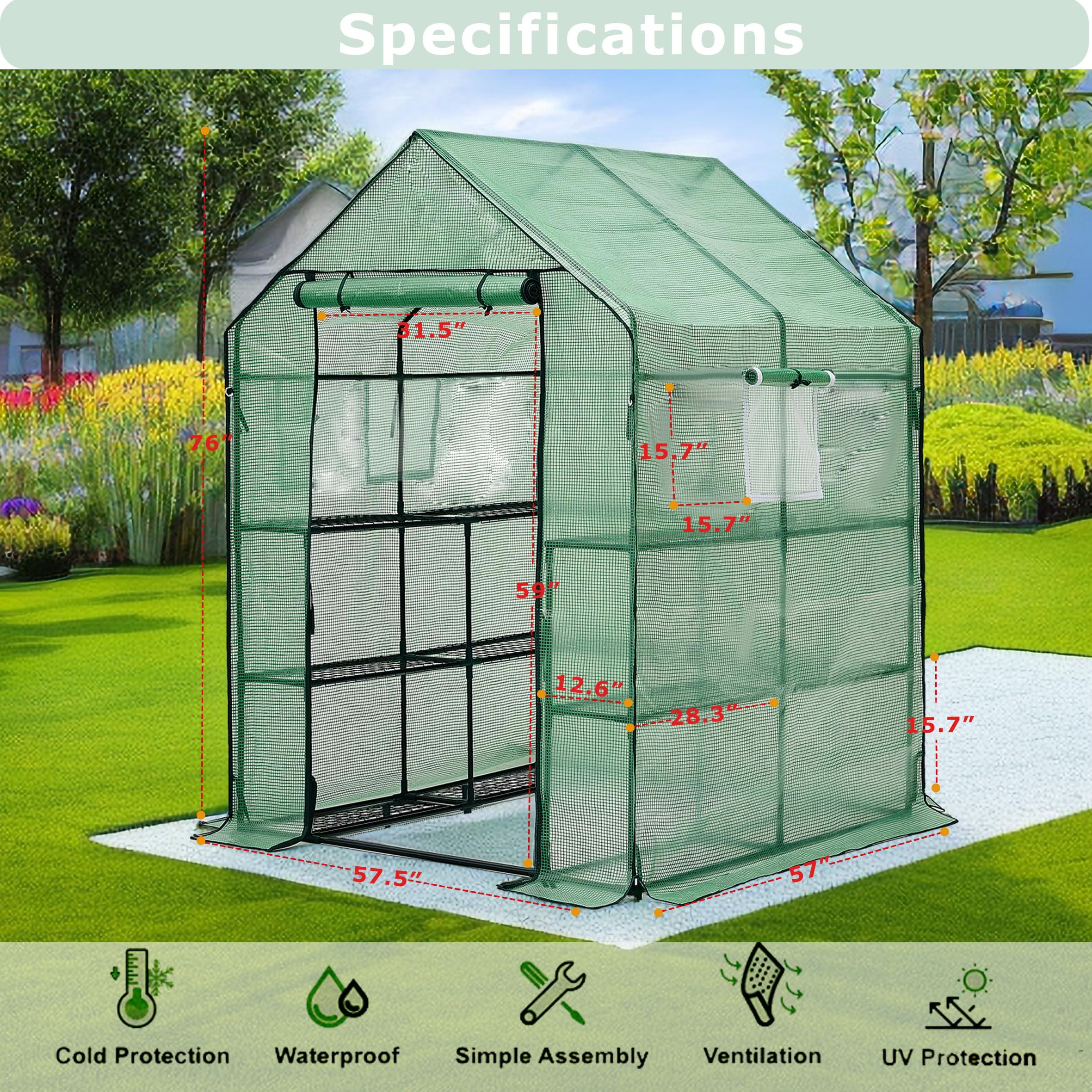 Purlyu Walk-in Greenhouse frame-detail shows rust-resistant coating for long outdoor use.