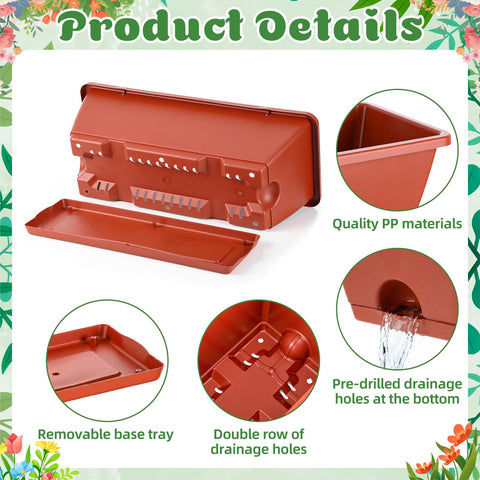 Purpeak planters with drainage holes and saucers protect surfaces.