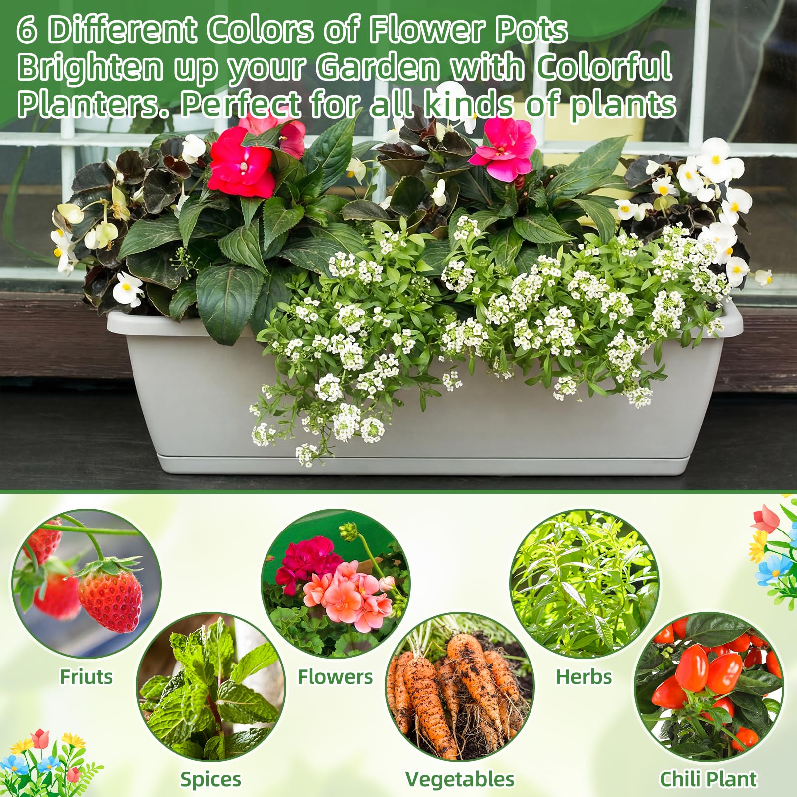Purpeak multi color planters create modern displays on patios or balconies