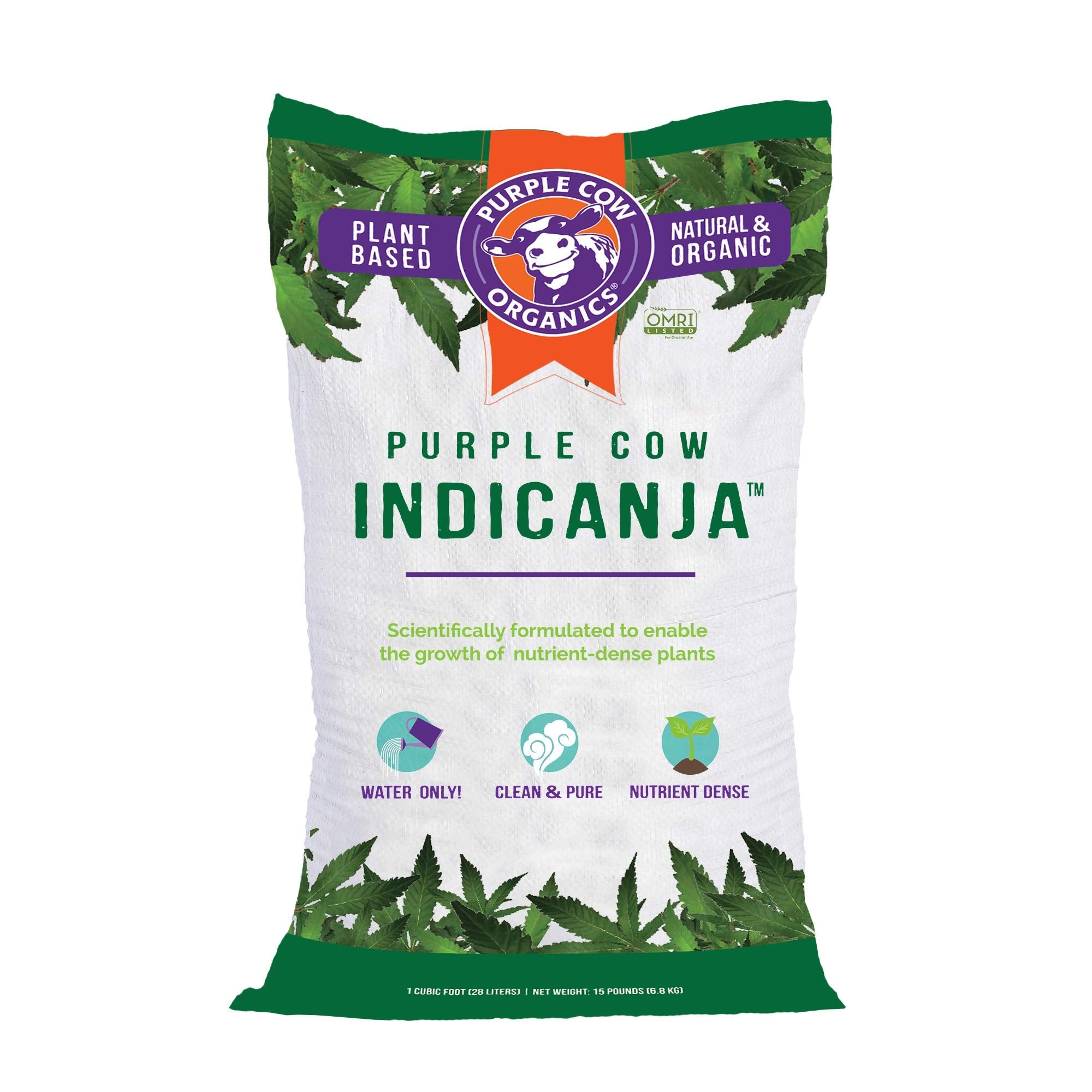 Purple Cow IndiCanja 1-cubic-foot bag on display, ready-to-use soil for seedlings.