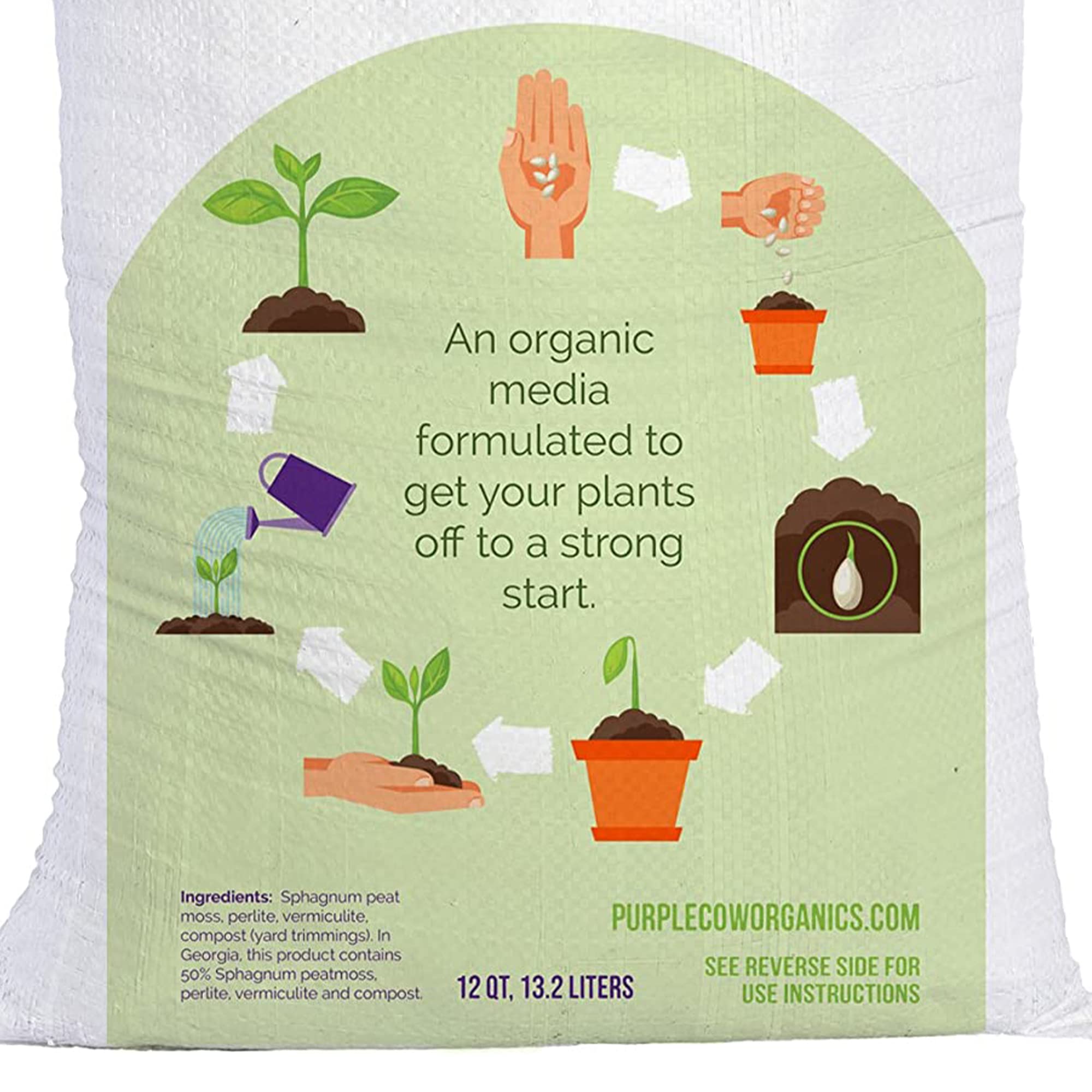 Purple Cow Organics Seed Starter mix in bag contents ready for transplant-ready seedlings.