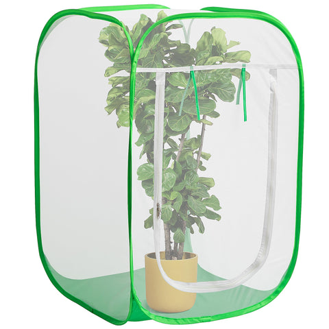 Purple Star 1N garden pop-up cover in closed frame design protects plants from birds while letting light in.