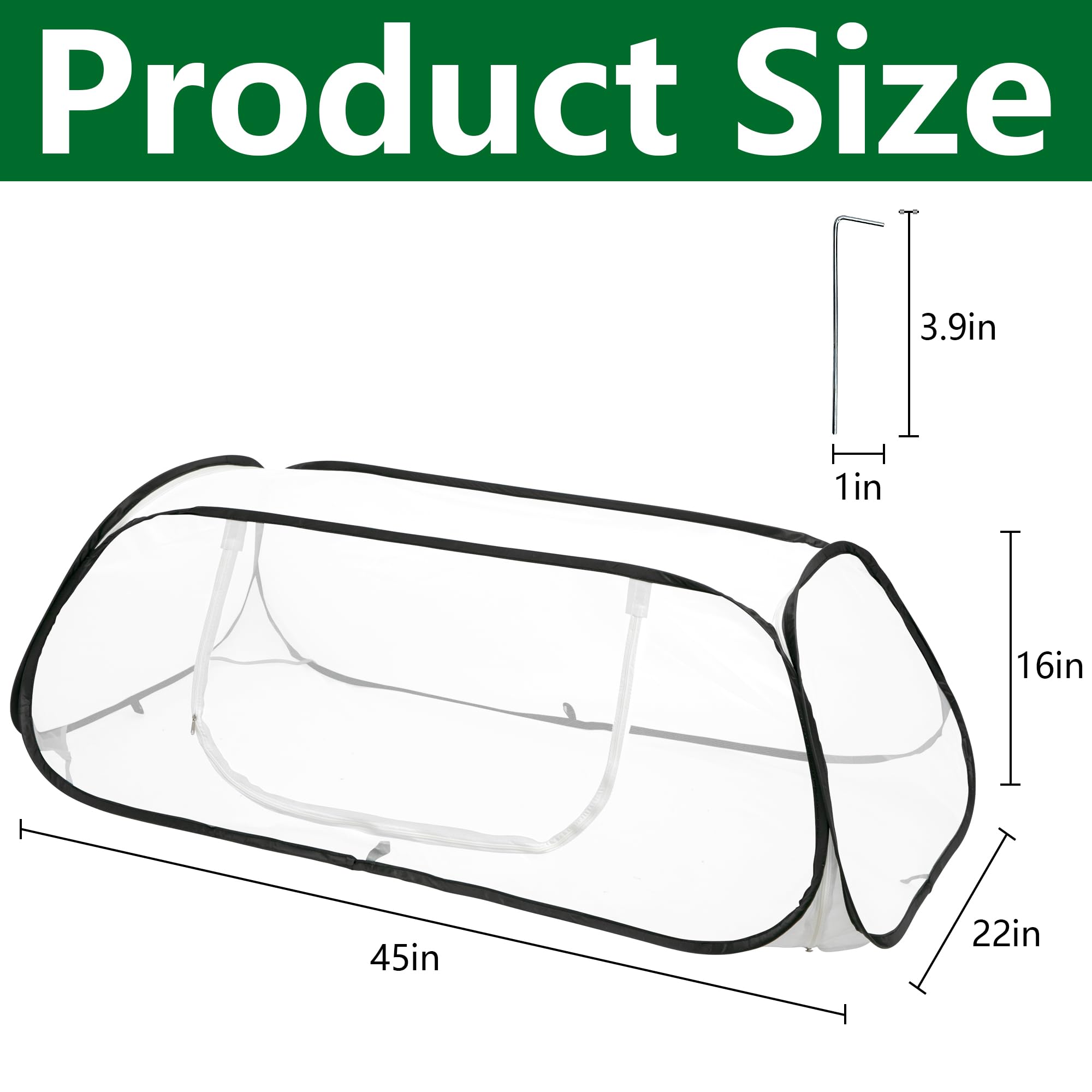 Purple Star 1N pop-up garden rows cover side view shows easy zip-door access for watering