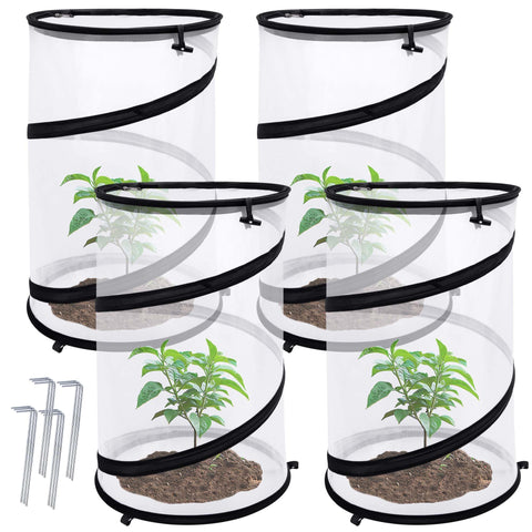 Purple Star 1N pop-up insect barrier net protects round plant protectors for sunlight and airflow.