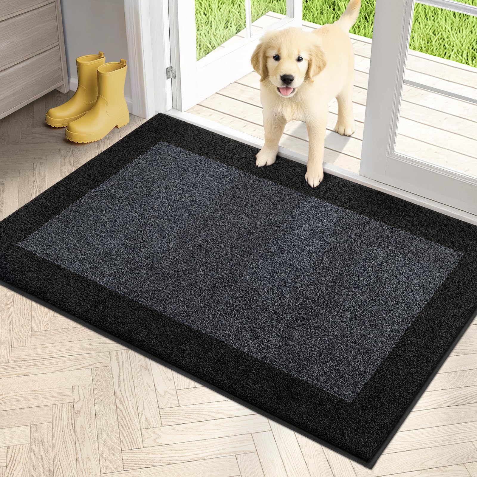 PURRUGS dirt-trapping door mat in blue-grey catches mud and moisture at the entryway.