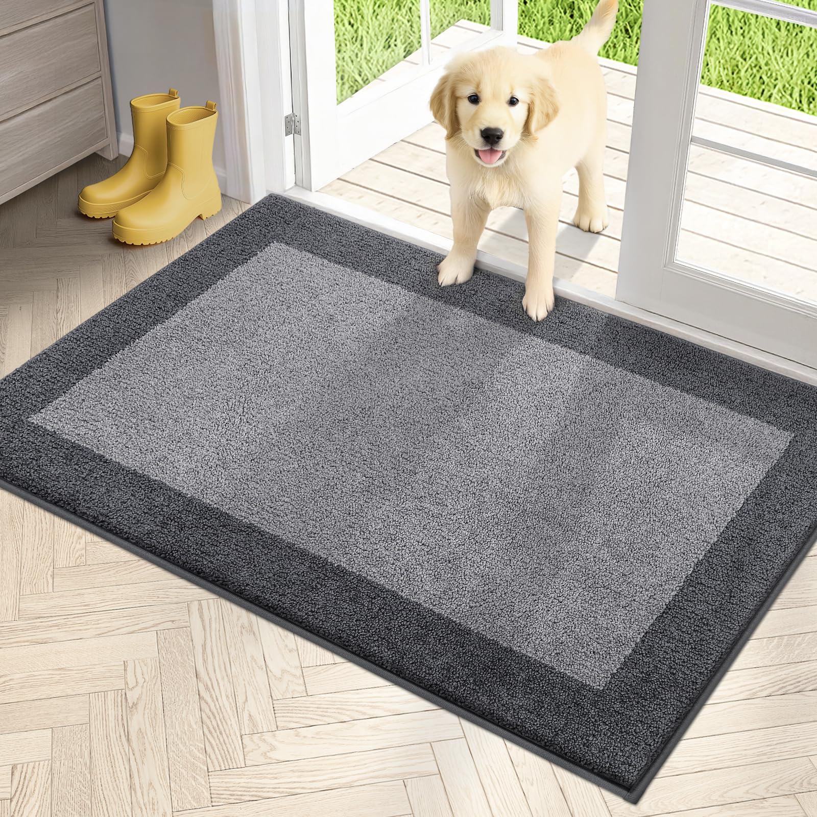 PURRUGS dirt-trapping door mat front view with low-profile edge and absorbent pile.