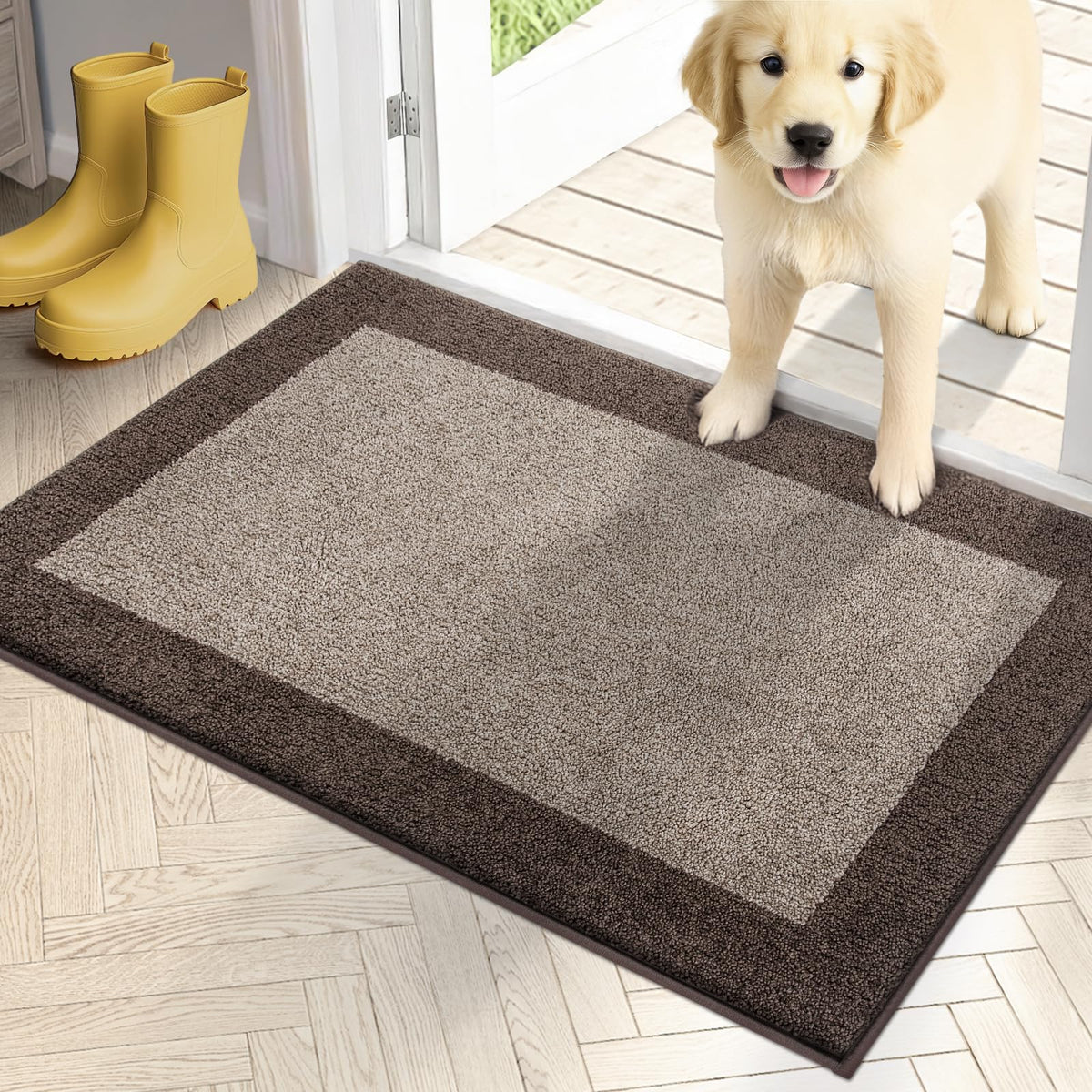 PURRUGS dirt-trapping door mat front view with low profile for smooth doors.
