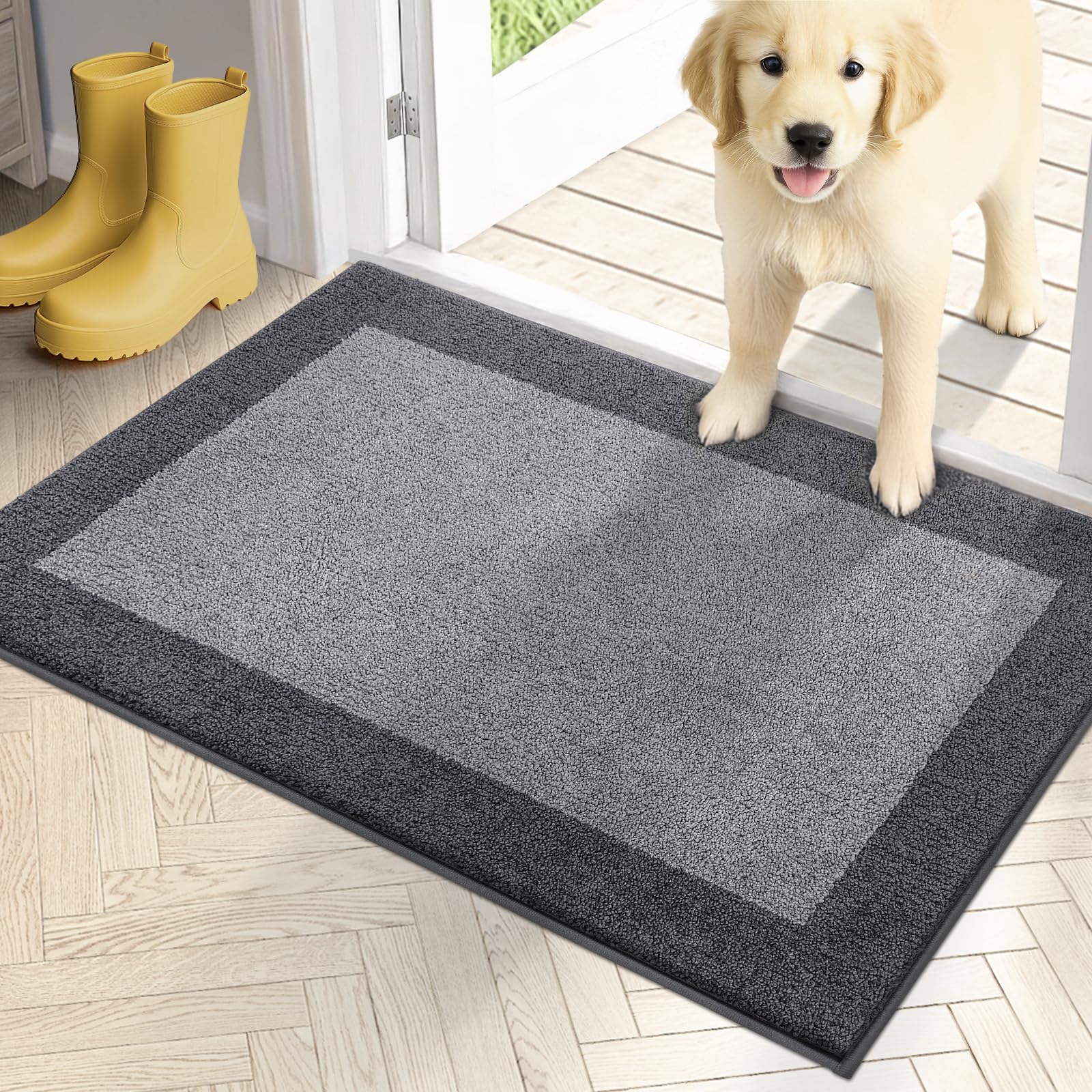PURRUGS dirt-trapping mat at the front door captures mud and moisture for a cleaner entry.