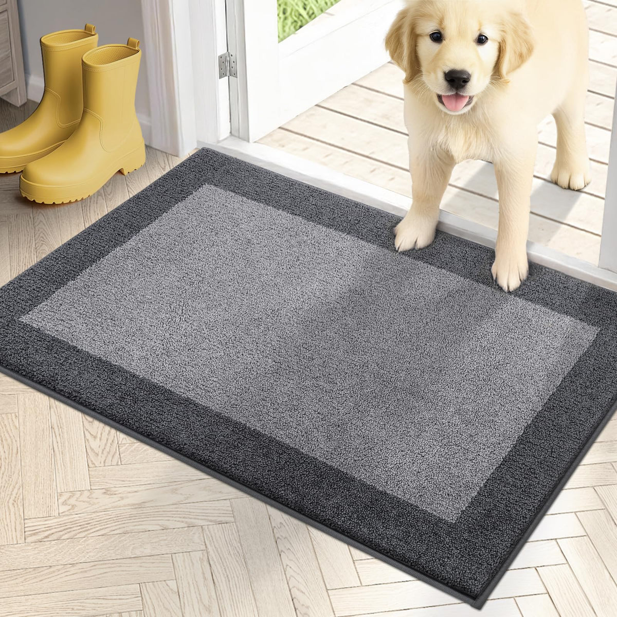 PURRUGS dirt-trapping mat at the front door captures mud and moisture for a cleaner entry.