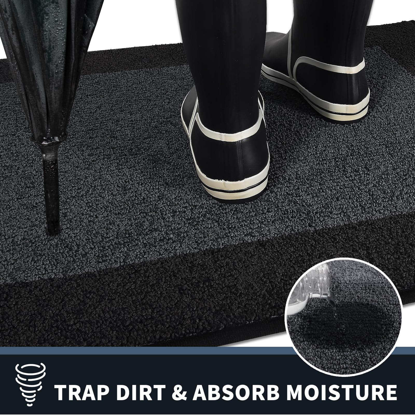 PURRUGS low-profile door mat with non-slip backing stays secure on wet floors.