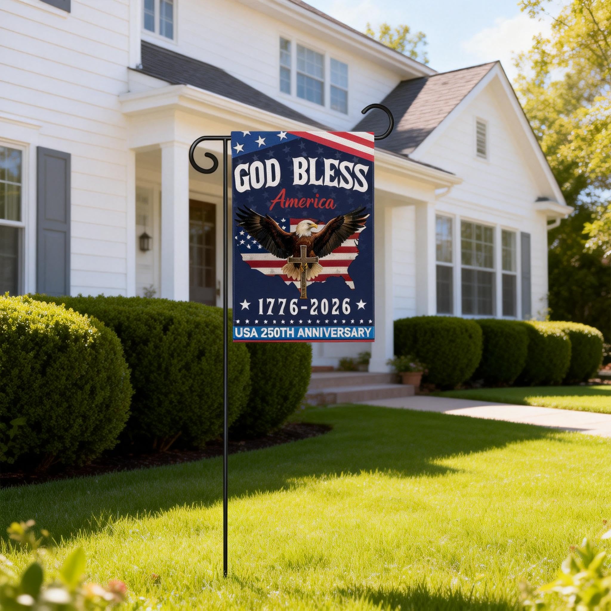 Pusfyeoh God Bless America yard flag brightens porches with UV-stable colors