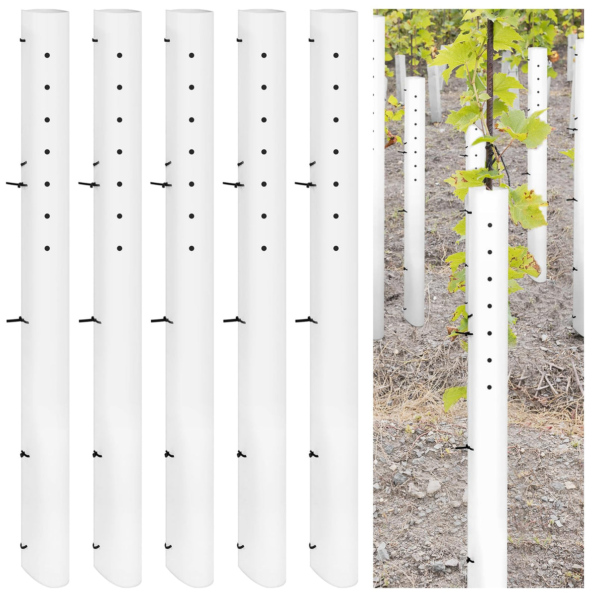 Pushglossy 5-pack 48-inch tree grow tubes ready for quick assembly and seedling protection.